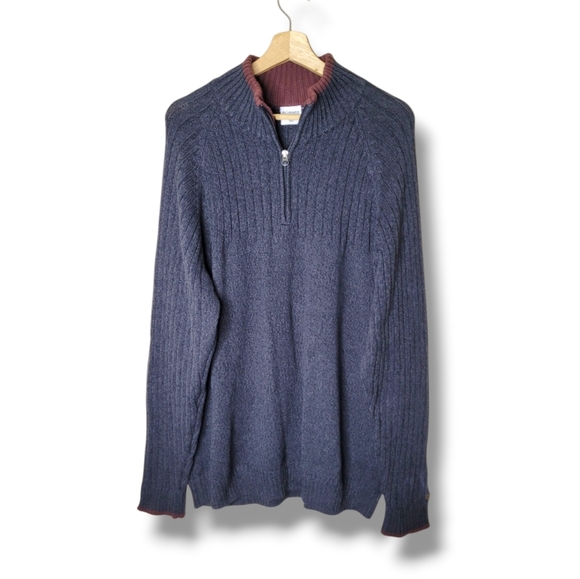 Columbia Mens 1/4 Zip Cable Knit Sweater L 100% Cotton Charcoal Maroon - Picture 1 of 8